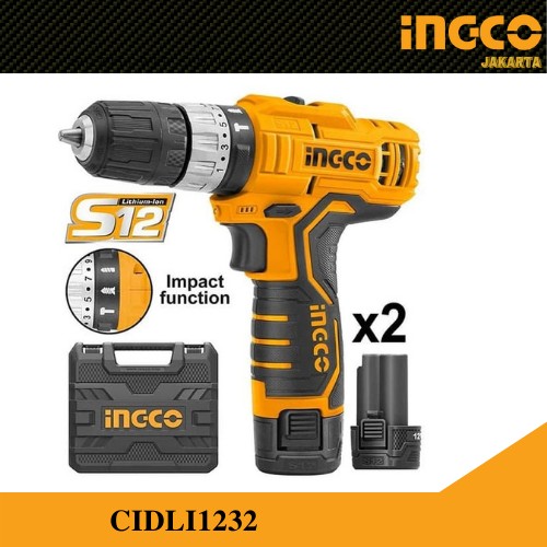 MESIN BOR IMPACT CORDLESS 12V LITHIUM (2B+1C)/BOR INGCO CIDLI1232