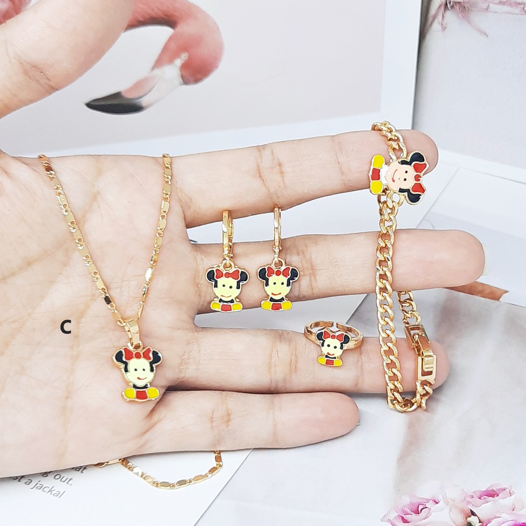 Xuping Set Anak Kalung Gelang Anting Cincin Boneka Princess Glitter Pink Ungu - BS015