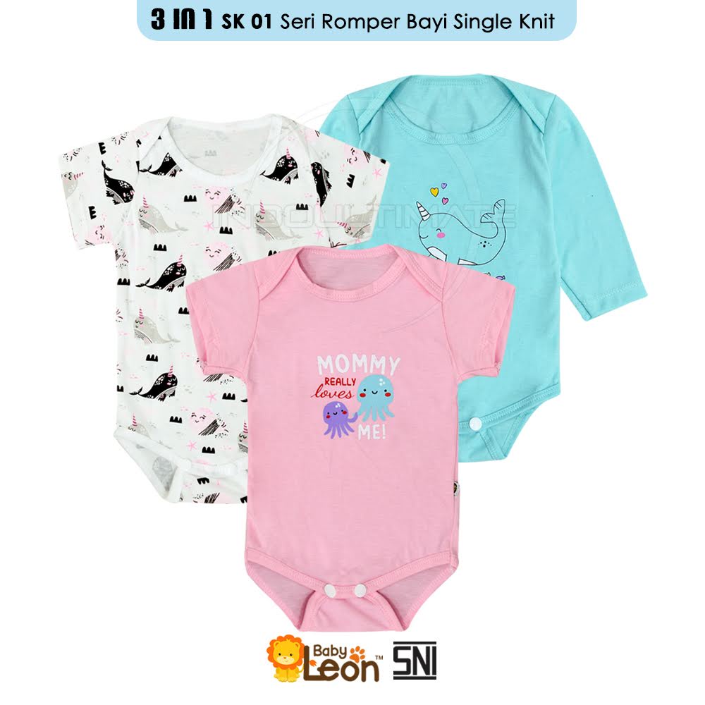 3in1 Jumper Bayi BABY LEON 0-12 bln Jumsuit Bayi Cotton lengan panjang SERI-SK01 Sleepsuit Baju Bayi