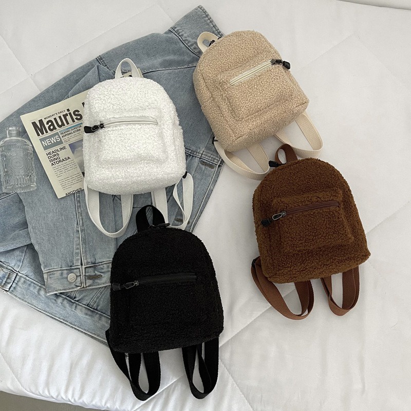 MIKO Tas Ransel Mini Bulu Sekolah Bag Kecil Mini Shoulder Vintage Viral Wanita Remaja Fashion Kuliah Lucu Aesthetic Trend Backpack brown Black Konser Perempuan Anak Style Chikoisme