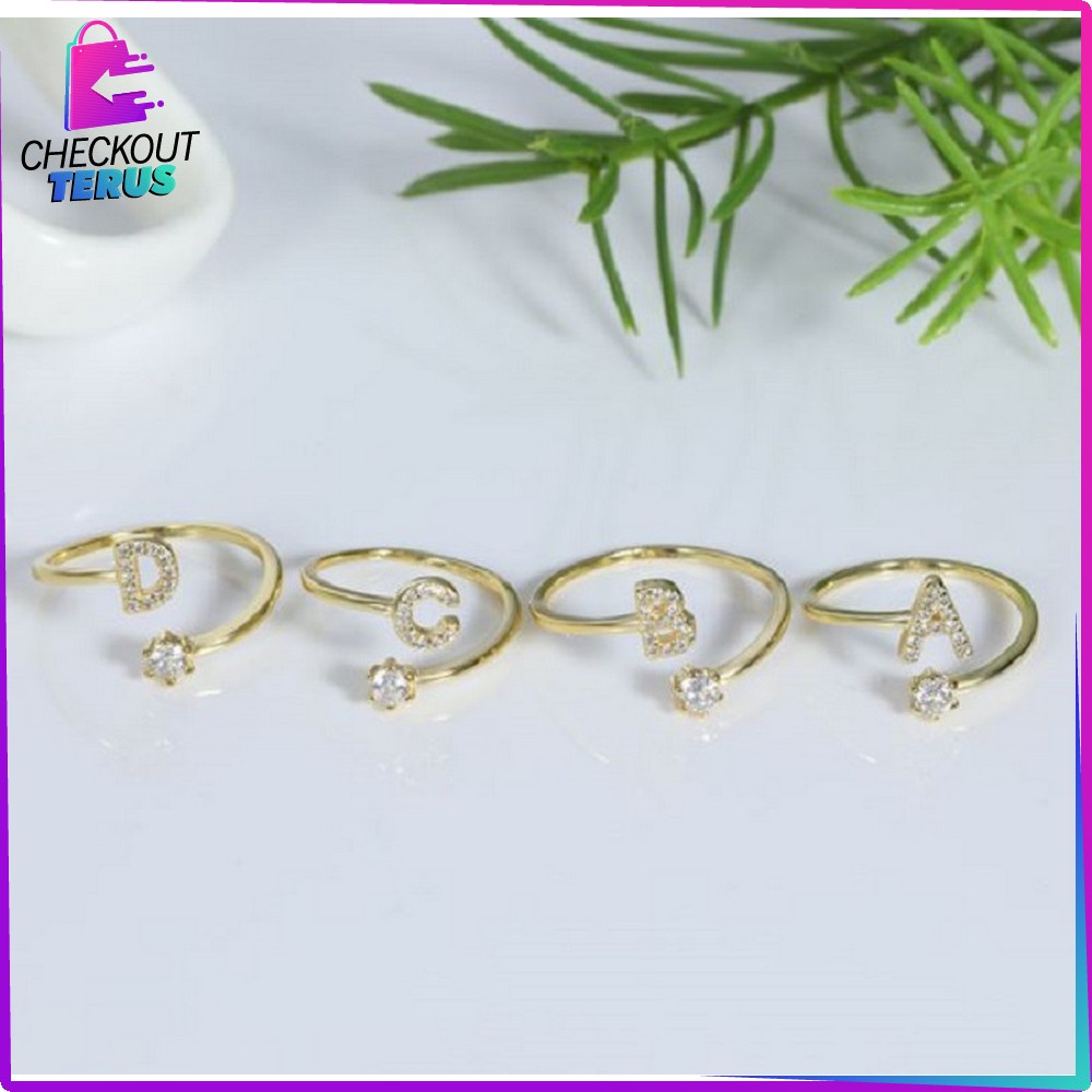 CT K59 Cincin Abjad Huruf A-Z Wanita Fashion Cincin Wanita Huruf Set Perhiasan Wanita Cincin Huruf Gold Stainless Inisial Nama Cincin Alphabet