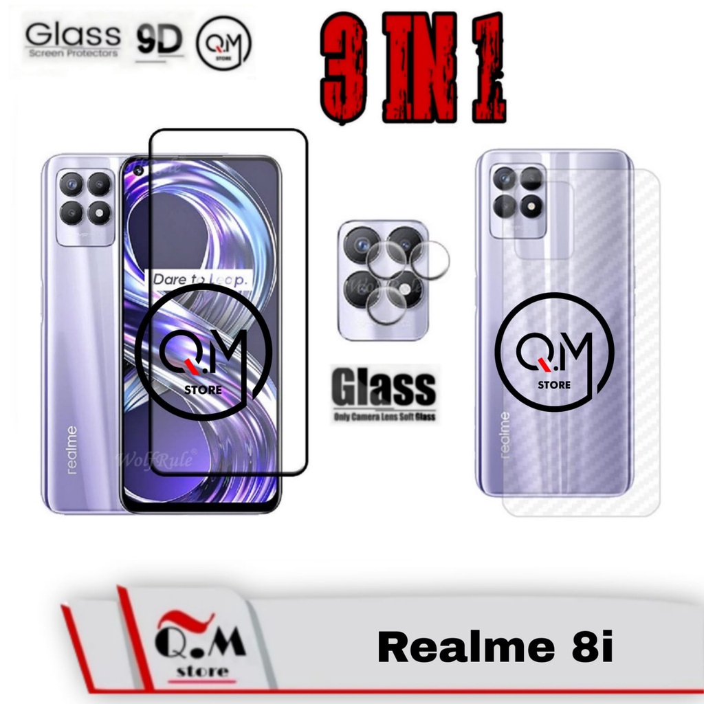 Paket 3 in1 Tempered Glass Layar Realme 9 Pro Plus / Realme 9 Pro /Realme 8i Free Tempered Glass Camera dan Garskin Full 9D