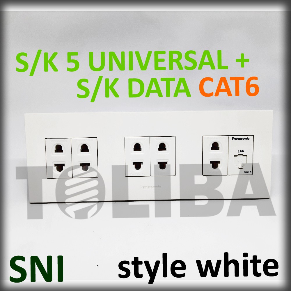 stopkontak data cat6 + 5 stop kontak s/k universal minimalis style white ib panasonic sni