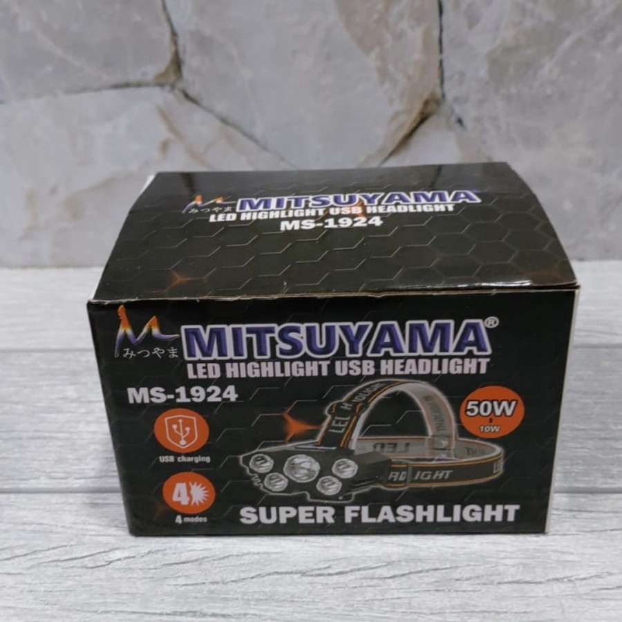 MITSUYAMA MS 1924 SENTER KEPALA LED CHARGE 50W 1200mAh CAHAYA PUTIH