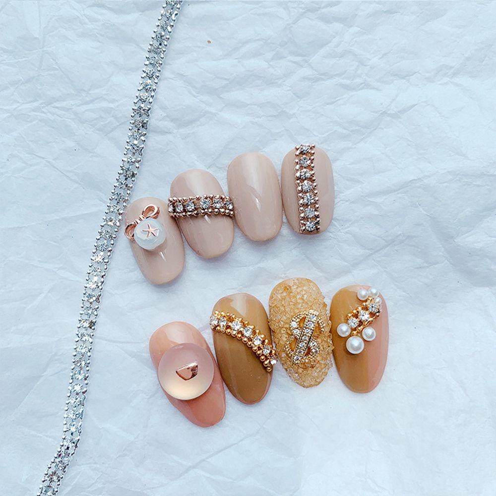 AUGUSTINA Agustina Rantai Nail Art Korea 10CM Emas Berlian Berlian Imitasi DIY Perhiasan Kuku 3D Dekorasi Nail Art