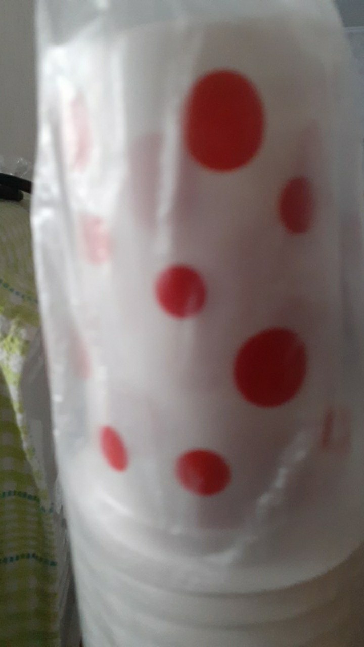 Gelas Plastik Tut Tul / Polkadot Merah Putih [1 Slop Isi 50 Pcs]