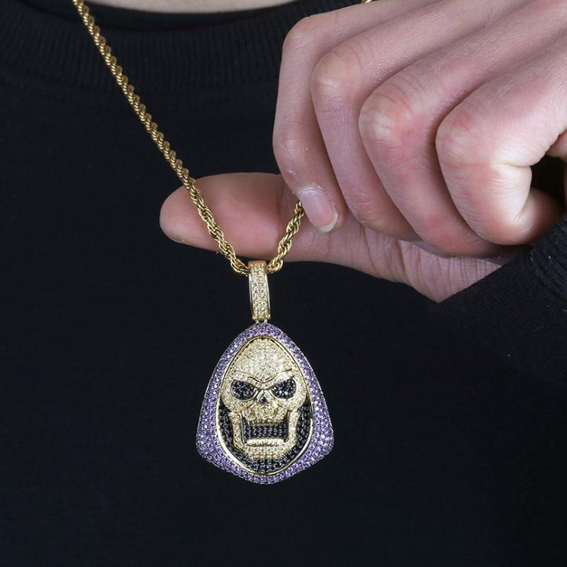 Kalung Liontin Tengkorak Setan Aksen Zircon Gaya Gothic Punk Rock Hip Hop Untuk Pria