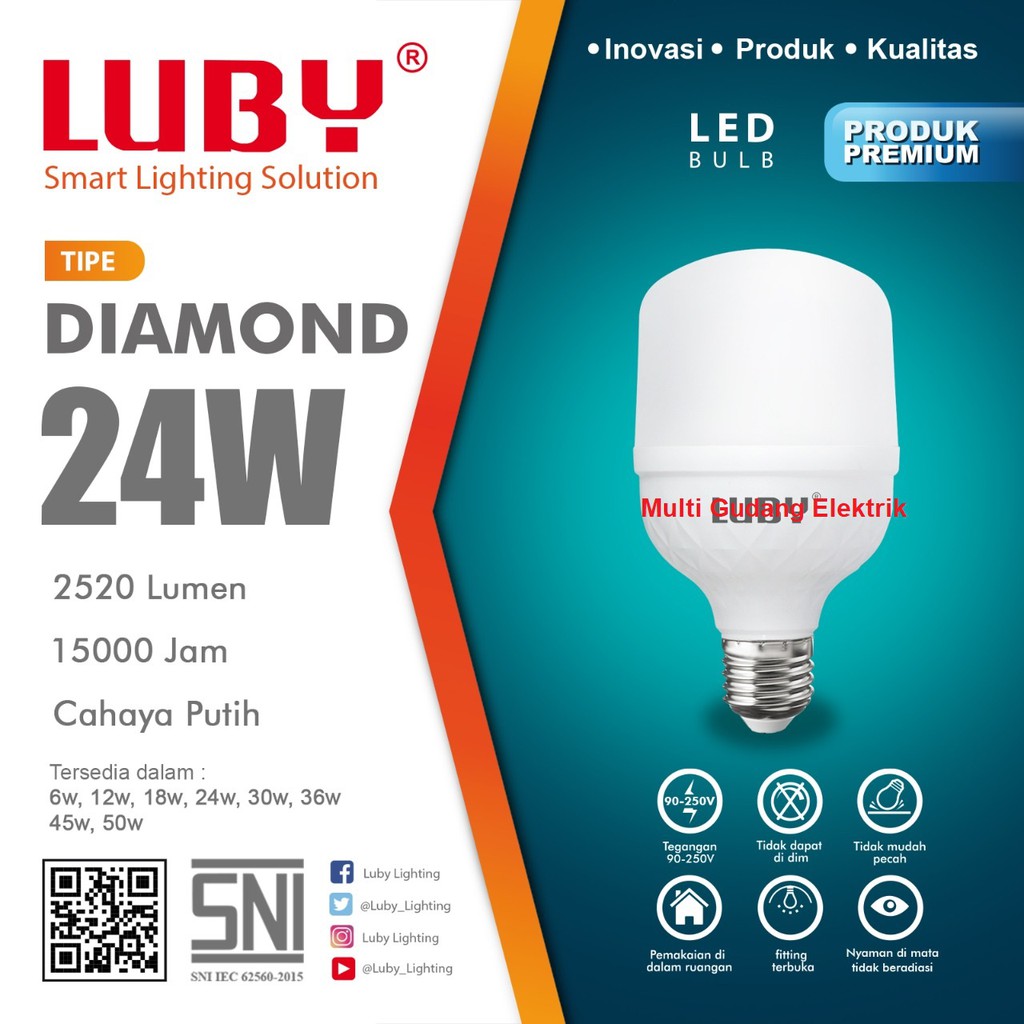 Lampu LED luby Diamond Premium 24 Watt PUTIH LED Samsung Inside