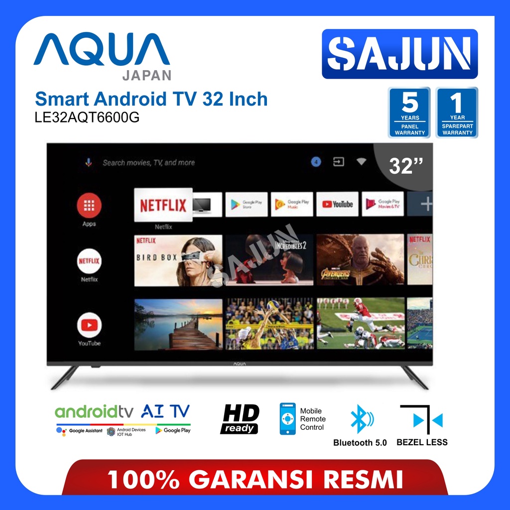 AQUA Smart Android Tv LED 32 INCH LE32AQT6600G Free Packing Kayu JNE JNT