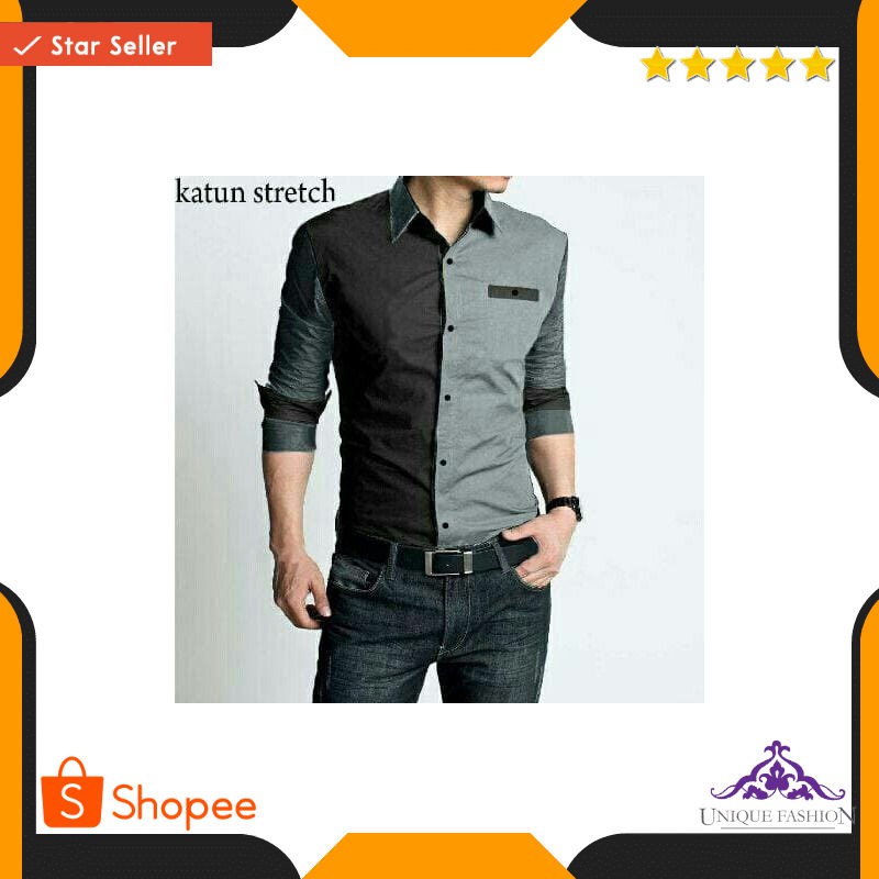 Combo Grey Ot Kemeja Pria Katun Stretch