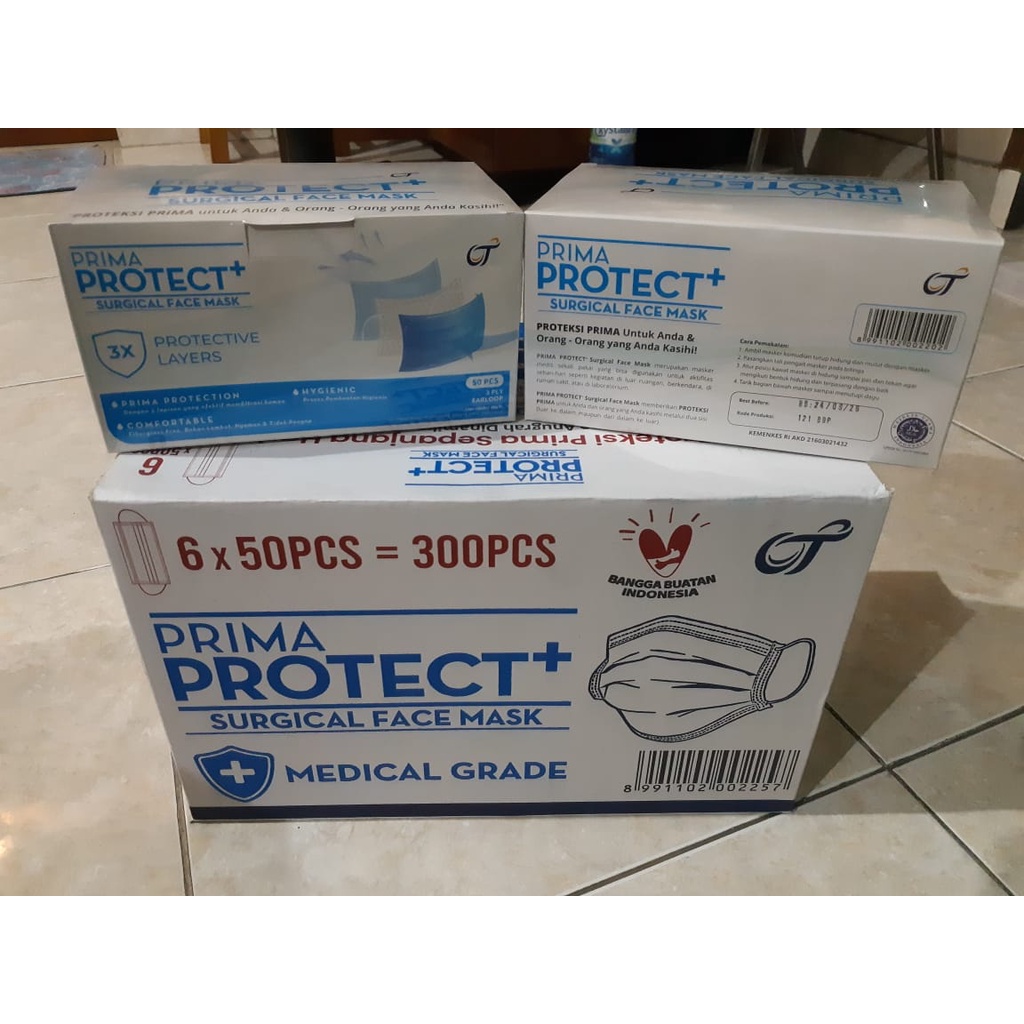 Masker 3 Ply PRIMA PROTECT+ Disposable Face Mask (1 box isi 50 pcs)