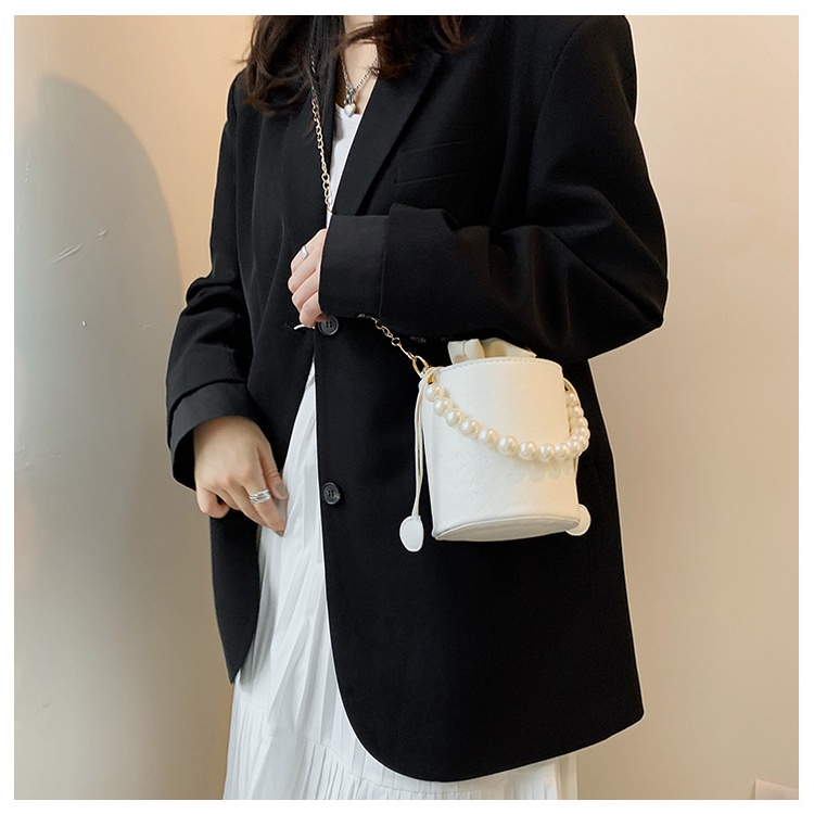 KOREAN BUCKET PEARL LEATHER BAG FASHION / TAS SELEMPANG BUCKET BULAT / TAS SLEMPANG KOREA BUKET KERANJANG KULIT MUTIARA LUCU CASUAL IMPORT