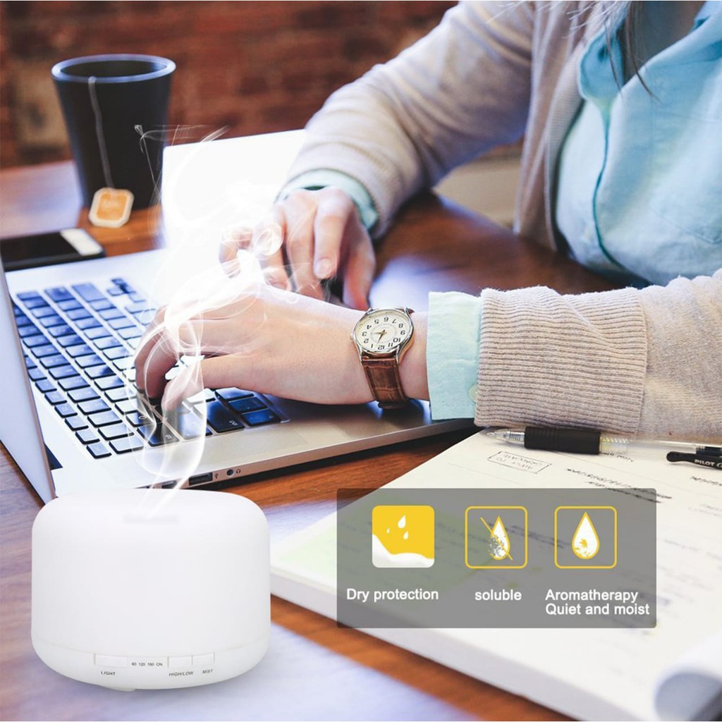 500ml Humidifier Colorful Lamp Ultrasonic Aroma Diffuser 7 LED + REMOT 300ml Pengharum Pelembab Udara Aroma Therapy