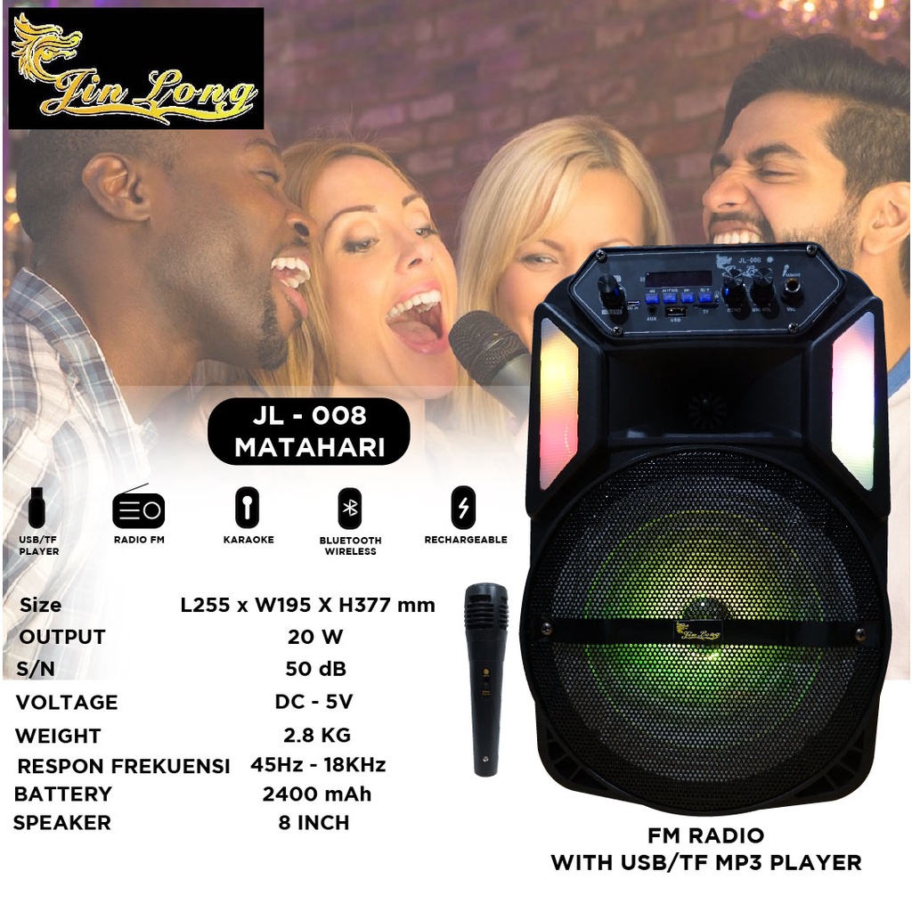 SPEAKER JINLONG ORIGINAL JL 008 MATAHARI SPEAKER BLUETOOTH SPEAKER KARAOKE FREE MIC