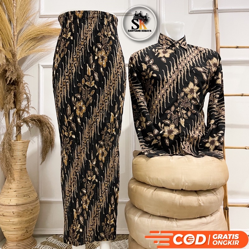 Rok Plisket Couple Lengan Panjang Rok Batik Plisket Couple Rok Plisket Batik Dan Kemeja