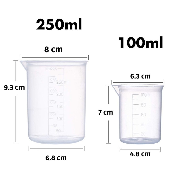 Gelas Ukur Lab Takar Beaker Plastik Measuring Cup Garis Takaran Lab 25ml 50ml 100ml 250ml 500ml 1000ml