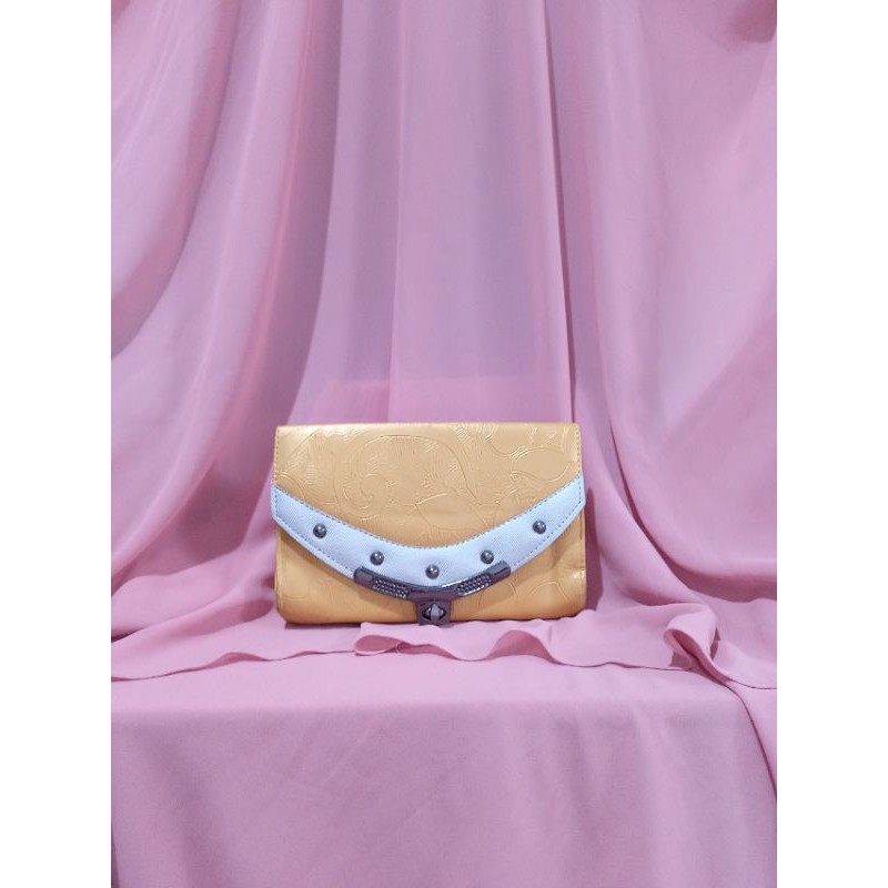 tas clutch sling bag rantai embos kuning