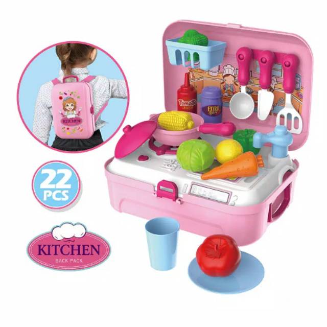 Kado Mainan Anak Perempuan Kitchen Set Backpack atau Mainan Masak Masakan