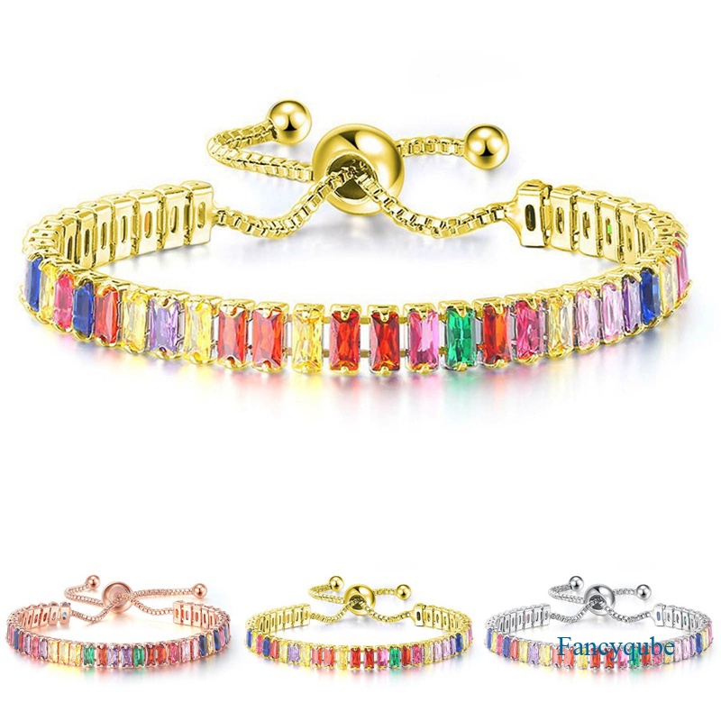 Gelang Rantai Tennis Adjustable Hias Zircon Untuk Wanita