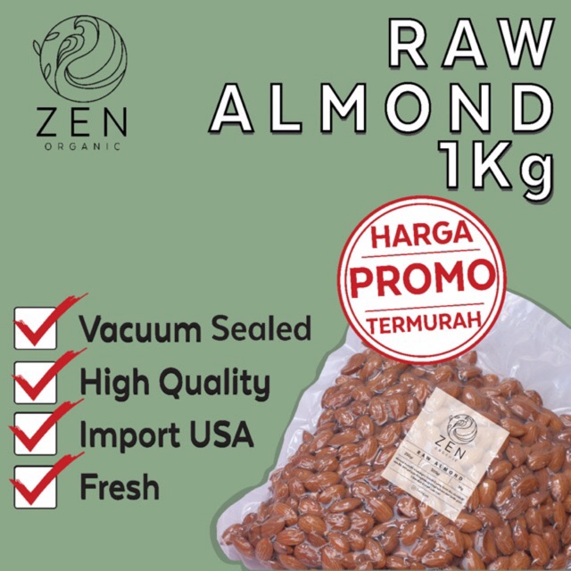 

KACANG ALMOND / RAW ALMOND / ALMOND MENTAH KUPAS 1 KG