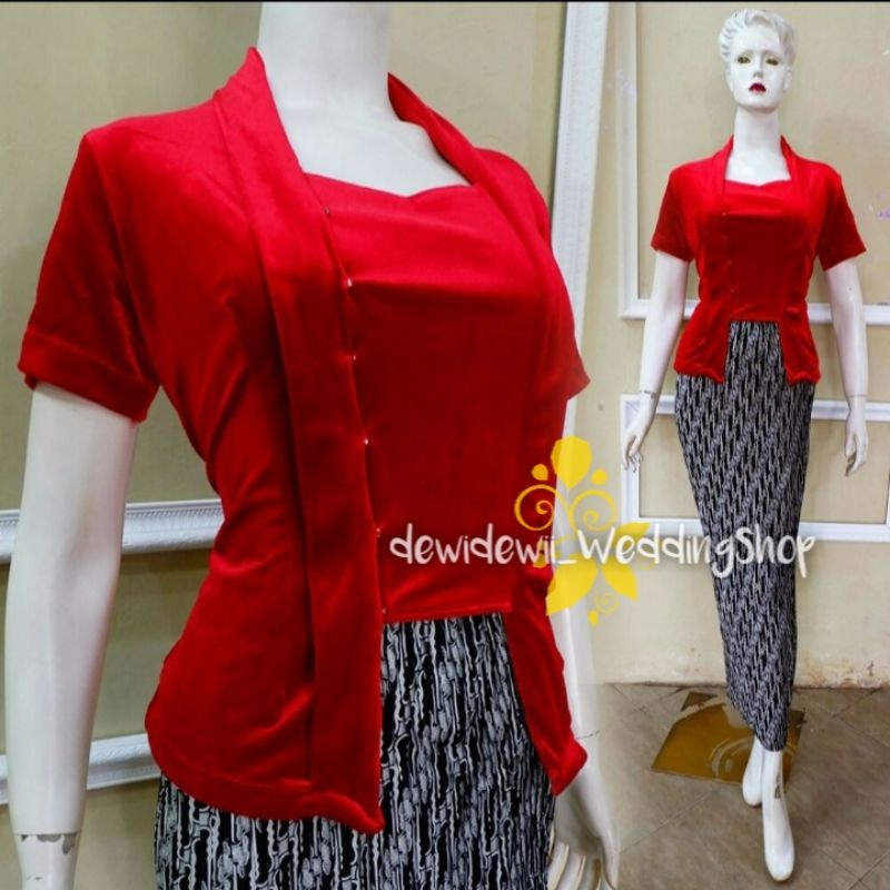 Kebaya Kutubaru Lengan Pendek - Warna Maroon