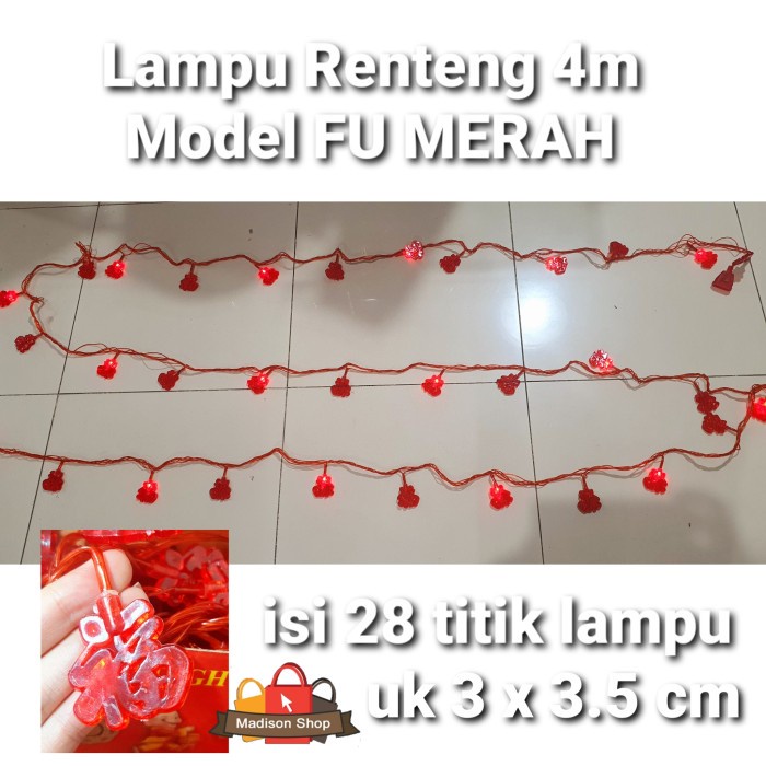 Lampu Renteng Fu Merah Dekorasi Imlek Lampu Panjang Pohon Meihwa Murah Harga Grosir Termurah