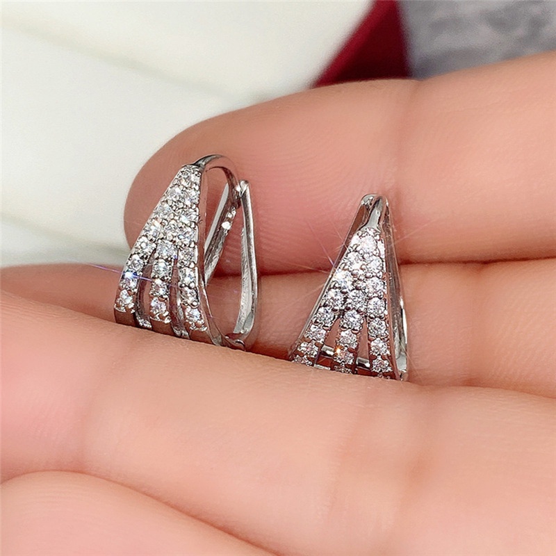 Anting Hoop Geometris Warna Silver Untuk Wanita