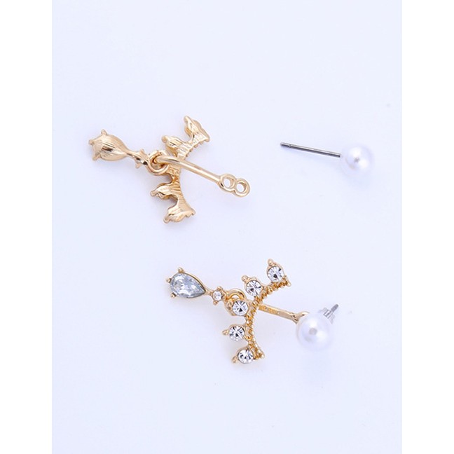 LRC Anting Tusuk Fashion Stud Earrings Diamond Jewel Detachable Pearl Earrings D09018