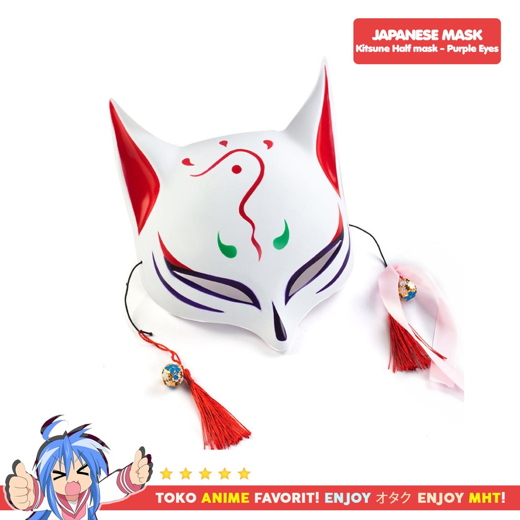 Topeng Anime Jepang Rubah Kitsune Purple Eyes Fox Half Mask Cosplay