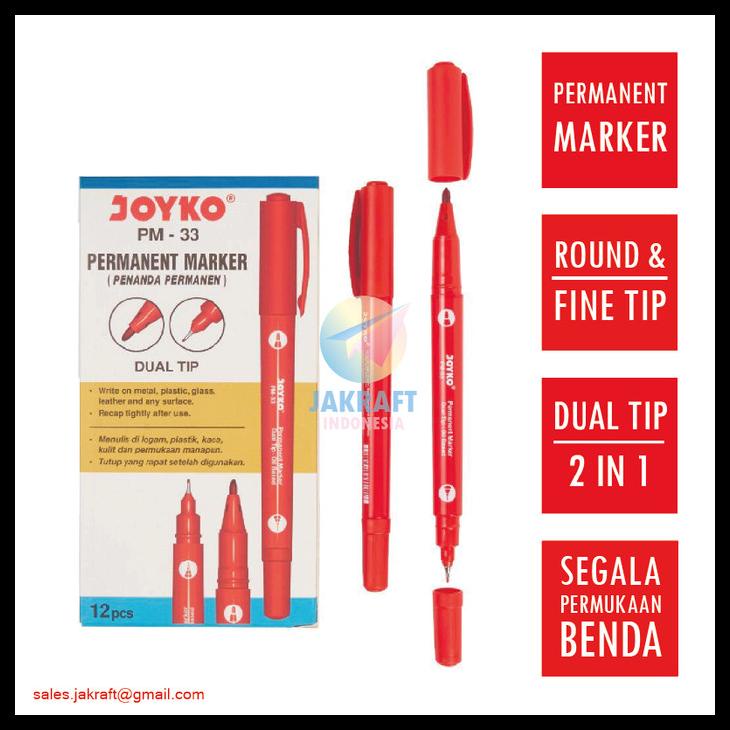 

Spidol Permanen Merah Joyko 2 In 1 Red Permanent Marker Pm-33 Kode 854