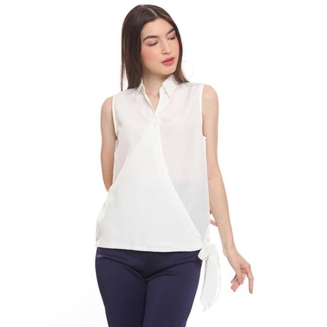 TANK TOP WANITA BASIX -DIOMIRA SLEEVELESS BLOUSE WHITE - TANK TOP PUTIH KRAH V-NECK TANKTOP WANITA