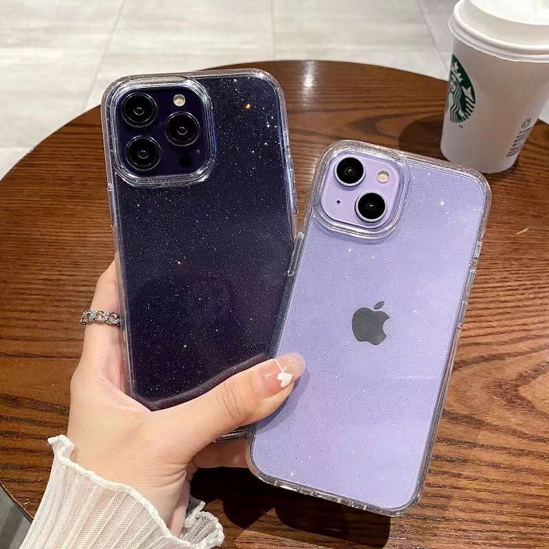 Hard case Glitter Transparan Anti Jatuh Untuk iPhone 14 13 Pro Max 12 Mini 6 + 7 + 8 + XsMax 11Pro 11ProMax