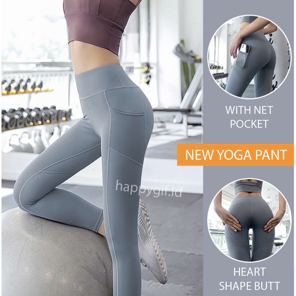 NEW High Waist Yoga Pants Celana Panjang Olahraga Wanita Legging with Pocket