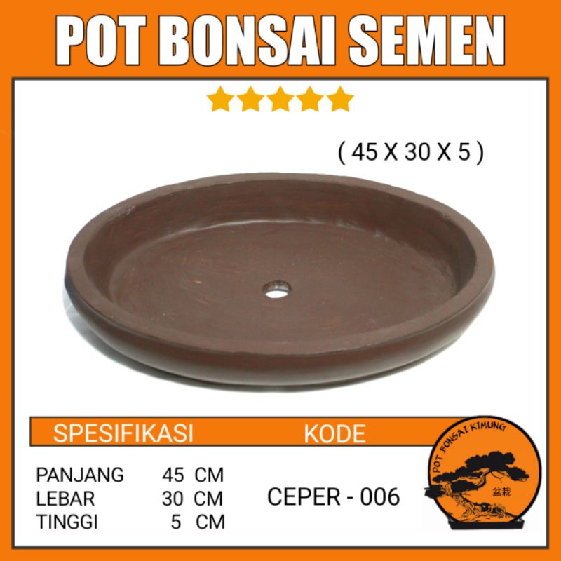 Pot Bonsai Berbahan Semen Bentuk Oval Ceper Kode 006