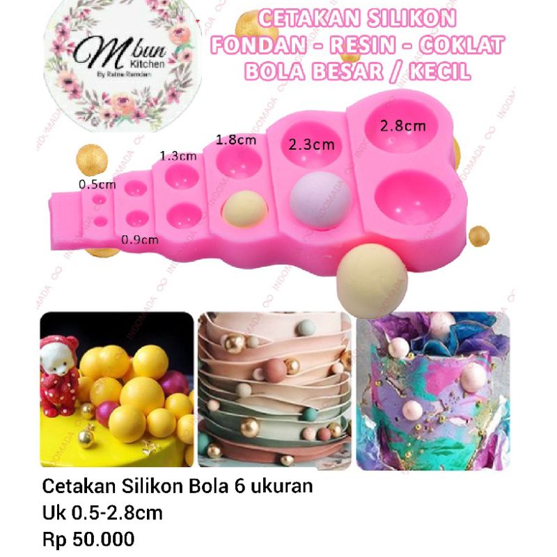 Cetakan Silikon Fondant 12 Setengah Bola Besar Kecil 2.8 cm Half Ball Silicone Mold Puding