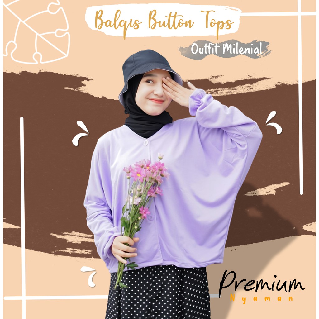 Baju Atasan Blouse Terbaru Blus Wanita Lengan Balon Jumbo Kekinian Casual Fashion Muslim Remaja Ori