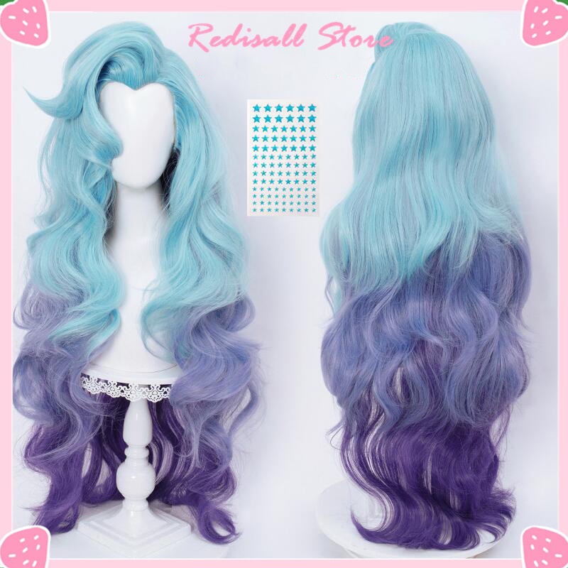 PREORDER 95cm Seraphine Cosplay Wig LoL KDA Stars Stickers Gradual Blue Purple Body Wave Synthetic H
