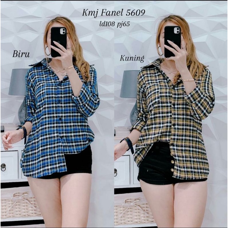 (READY bhn.Flanel) atasan kemeja oversize wanita kem flanel kotak hn/pakaian wanita top kemeja kotak