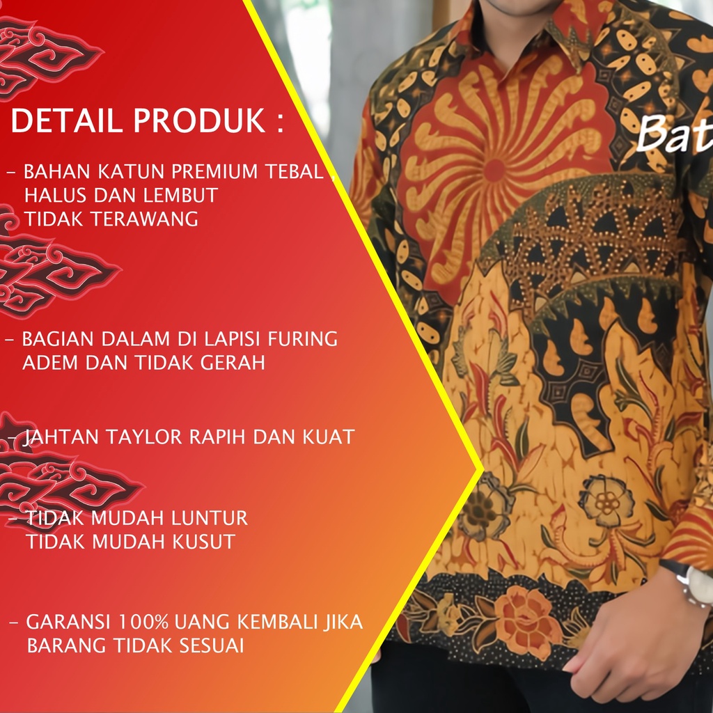 BAJU BATIK ALUNA KATUN JAWA SOLO FULL FURING REGULAR PREMIUM PRIA MODERN LENGAN PANJANG PCW 088