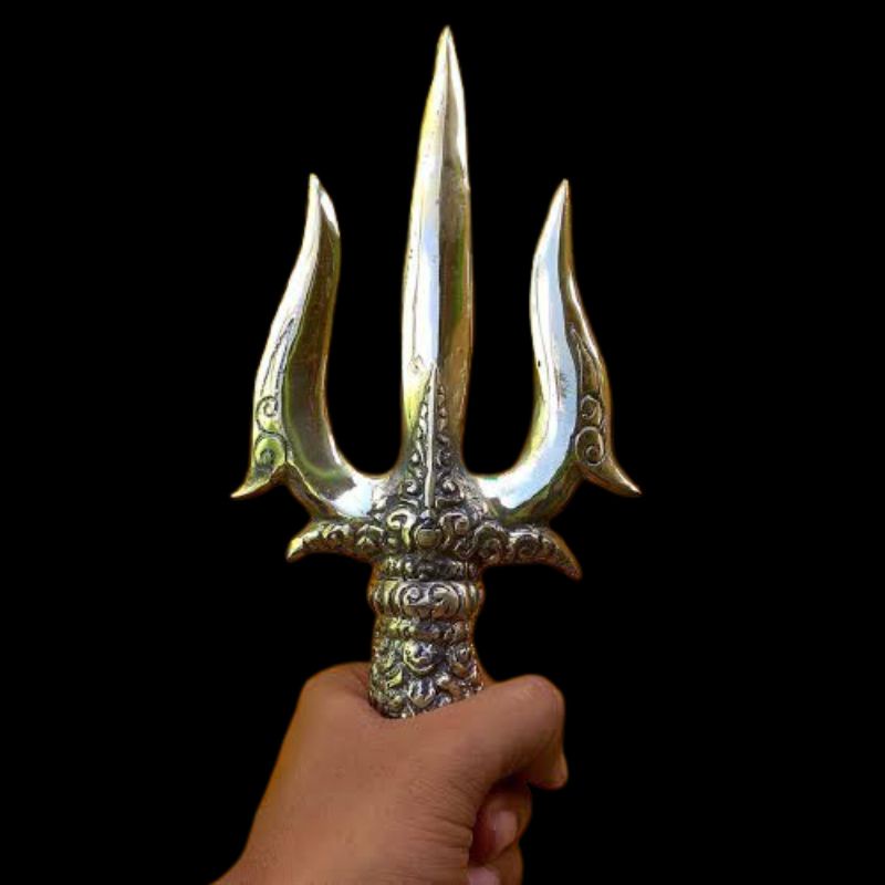 souvenir trisula kembar kuningan