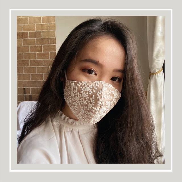 [ESCA]Masker Cantik Brukat/Payet (WHITE/NUDE) Premium Quality