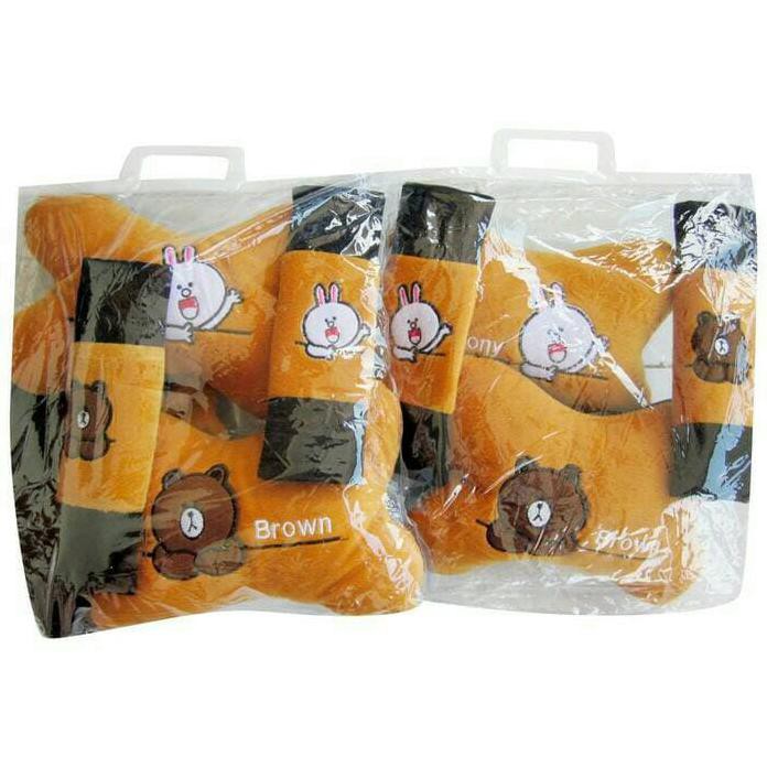 Bantal Mobil Car Set Line Cony Brown - Paket Lengkap