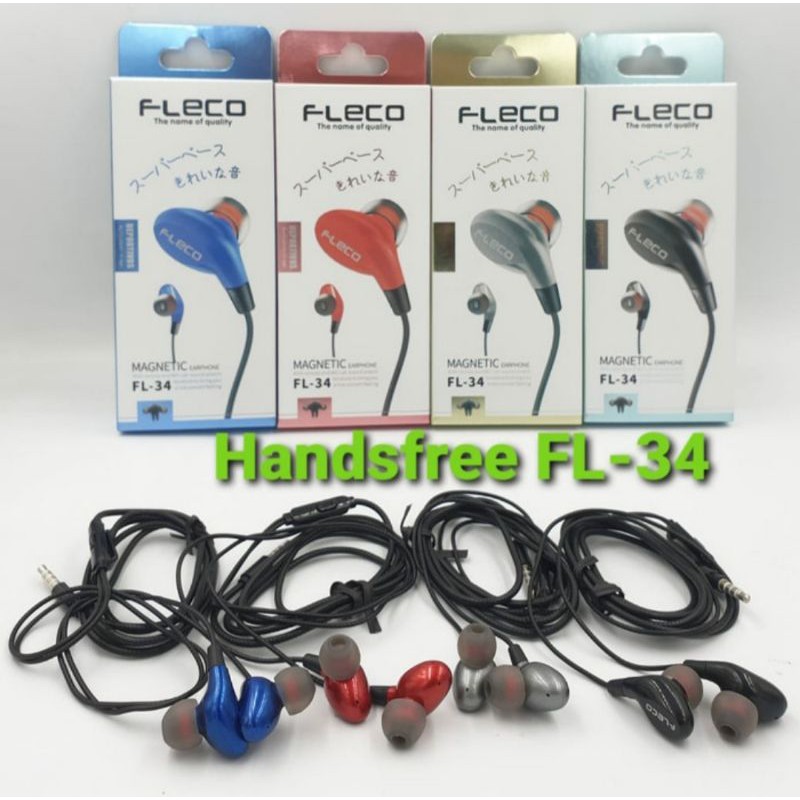 HEADSET Handsfree Sport Fleco FL-34 Super Bass Earphone Magnetic