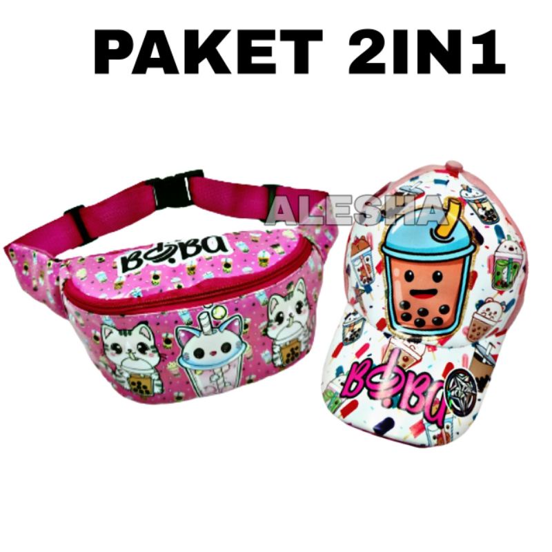 0Waistbag anak karakter unicorn 2in1 - tas + topi tas selempang anak perempuan tas boba