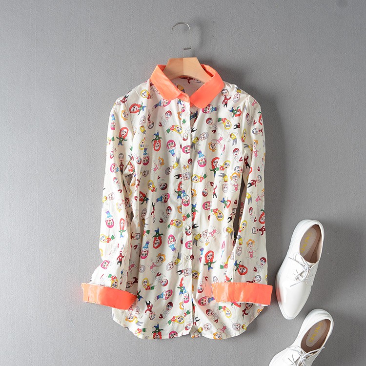 KE21 orange cartoon pattern shirt kemeja import korea