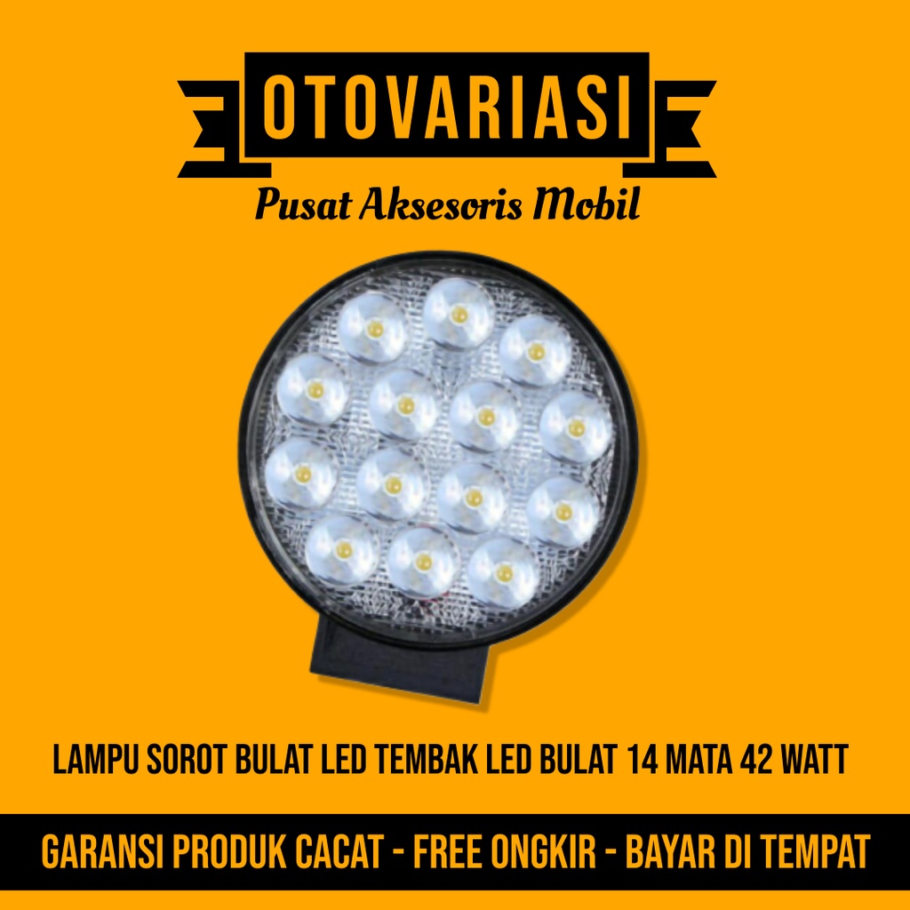 LED  Sorot Lampu Kabut Tembak Bulat Variasi Motor Mobil Truck Truk 14 Mata 42 Watt