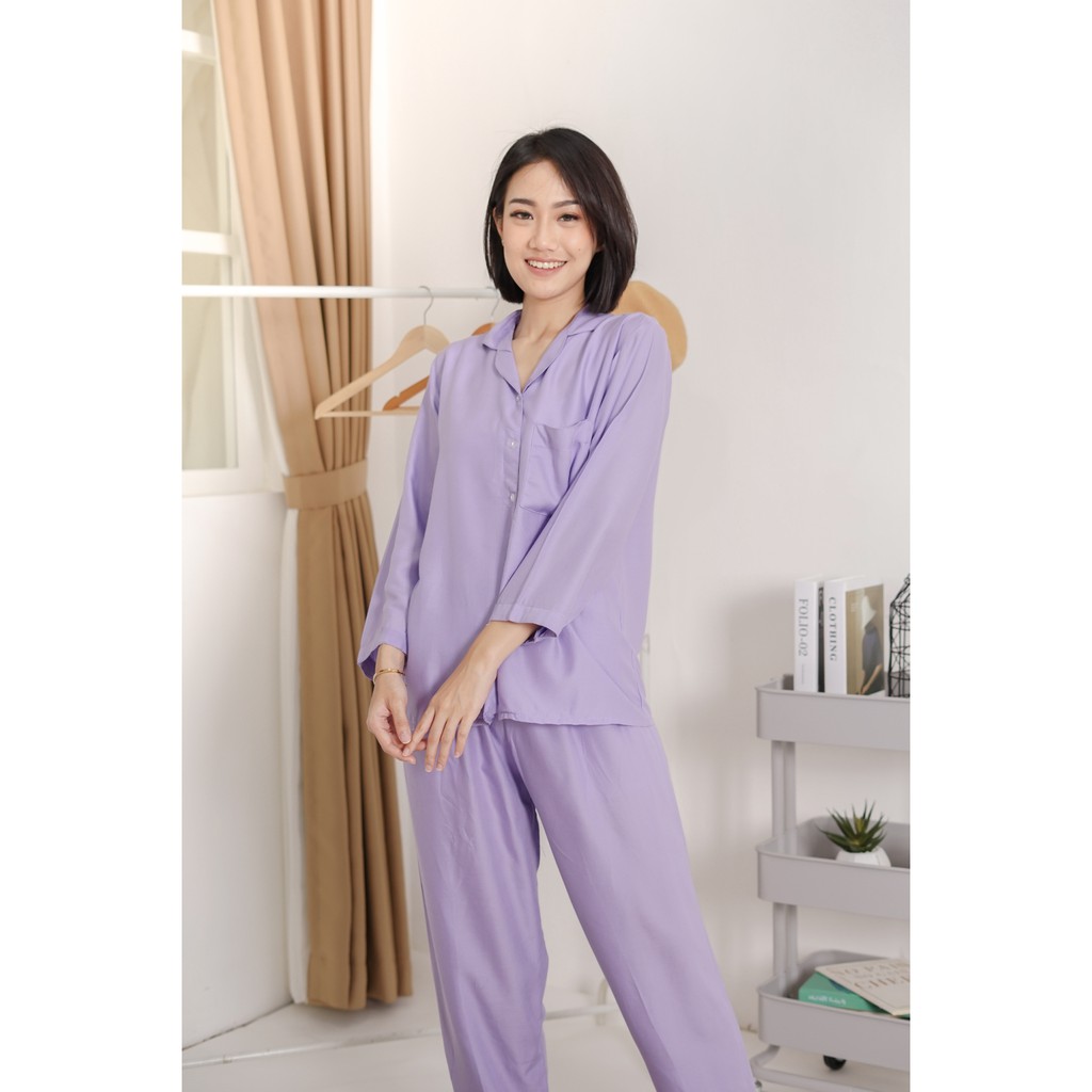 PP EMILY SETELAN - PIYAMA RAYON - BAJU TIDUR - PIYAMA WANITA - PAJAMAS  - HOMEWEAR-LAVENDER
