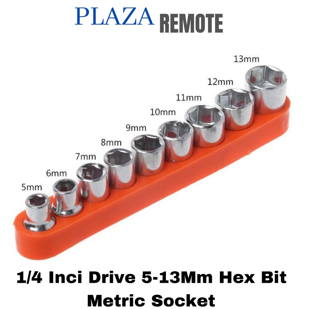 KUNCI MINI SOCK DRIVER HEX HEAD BIT SOCKET SET KUNCI WRENCH 1/4 ADAPTER 5/6/7/8/9/10/11/12/13 MM 9 PCS / PC