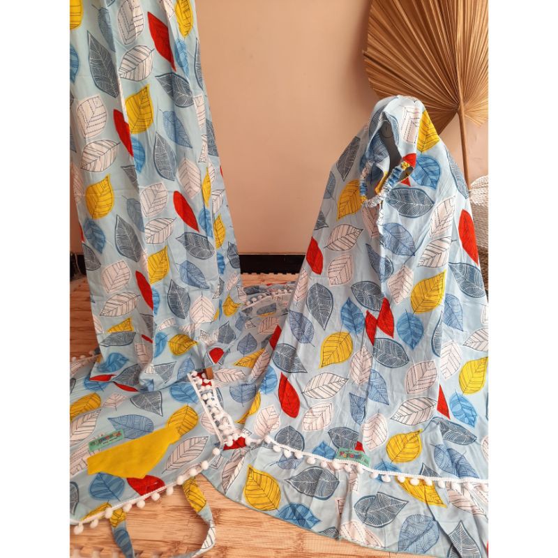 MUKENAH SAJADAH LIPAT ANAK vol. 2 & vol. 3|| MUKENAH RAYON ANAK || MUKENAH ANAK MURAH-Biru motif daun