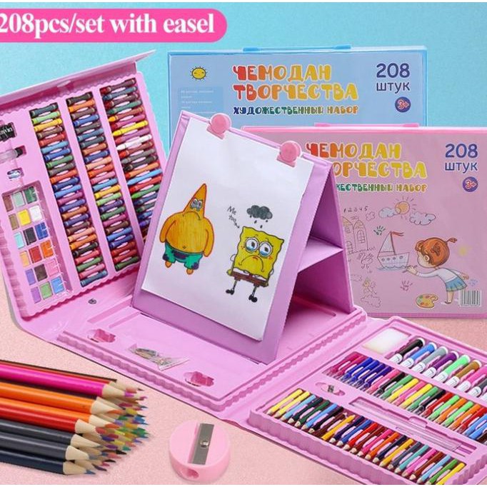 

(PERALATAN MENGGAMBAR) 208PCS KIDS PAINTING DRAWING TOOLS SET WITH COLORED PENCILS MARKER PEN - BIRU